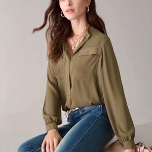 White House Black Market Long-Sleeve Soft Shirt Blouse
